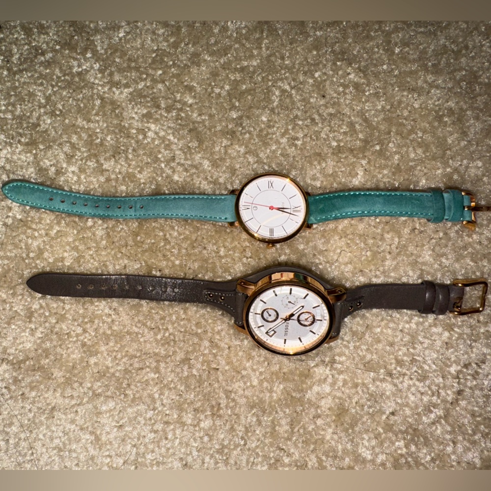 Fossil Watch Set with Teal and Grey- Brown Straps